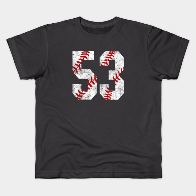 Vintage #53 Baseball Laces Baseball Mom Jersey Love Baseball Kids T-Shirt by TeeCreations